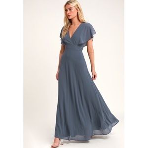 NWT Lulu's Dearly Loved Slate Flutter Maxi Dress